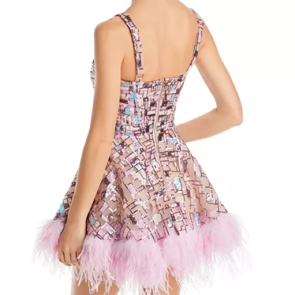 Bronx and Banco Pink Feathered Mini Dress - Picture 2 of 6